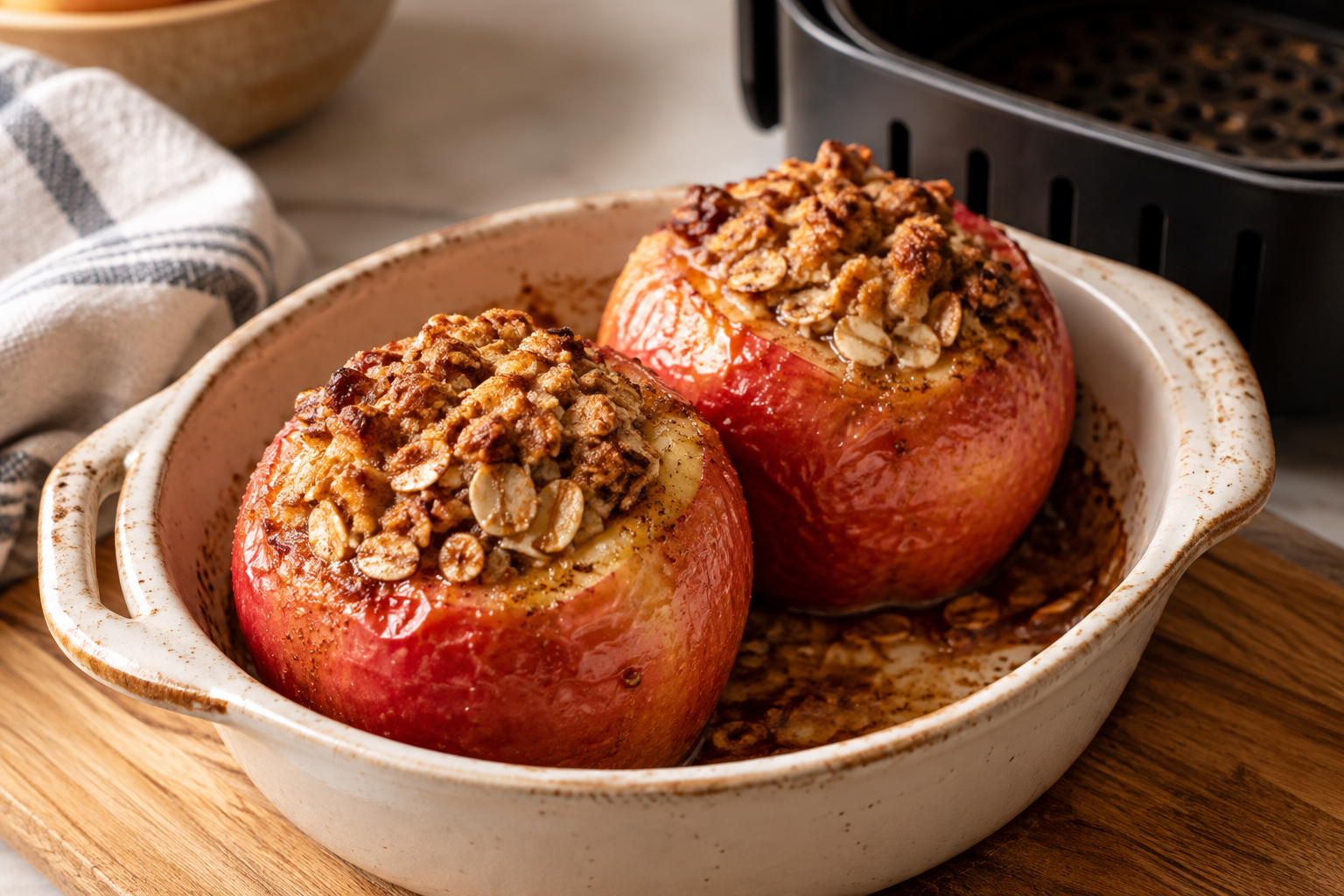 Manzanas asadas con avena y canela en freidora de aire