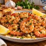 Gambas al ajillo doradas con limón y perejil