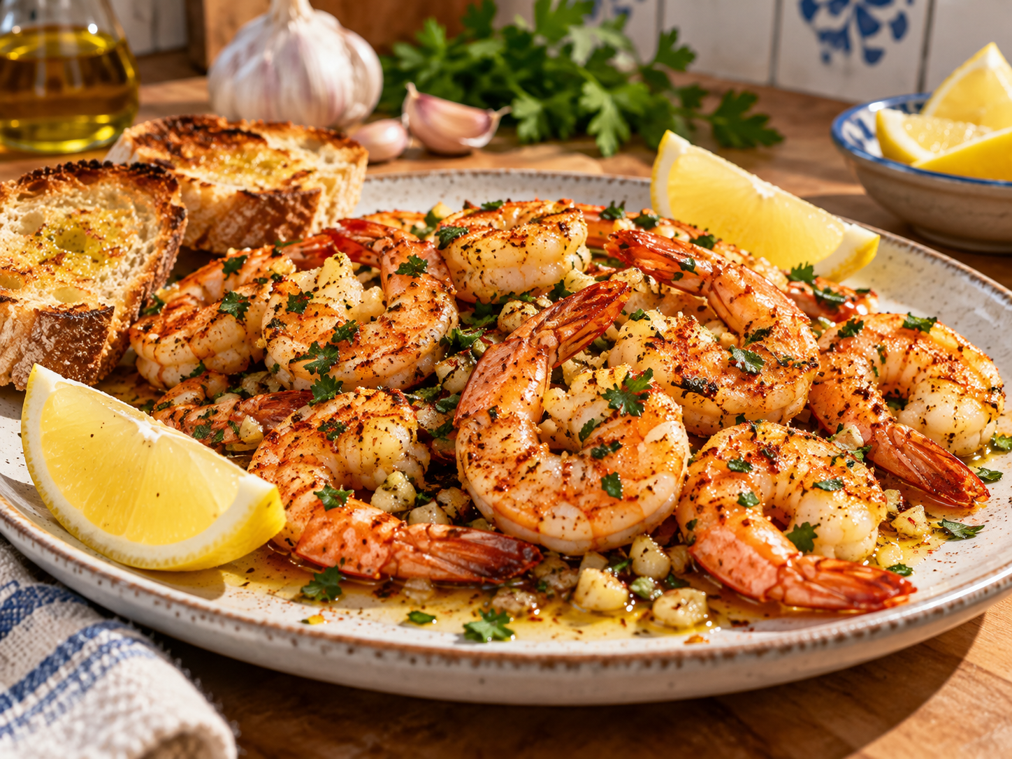 Gambas al ajillo con limón en freidora de aire