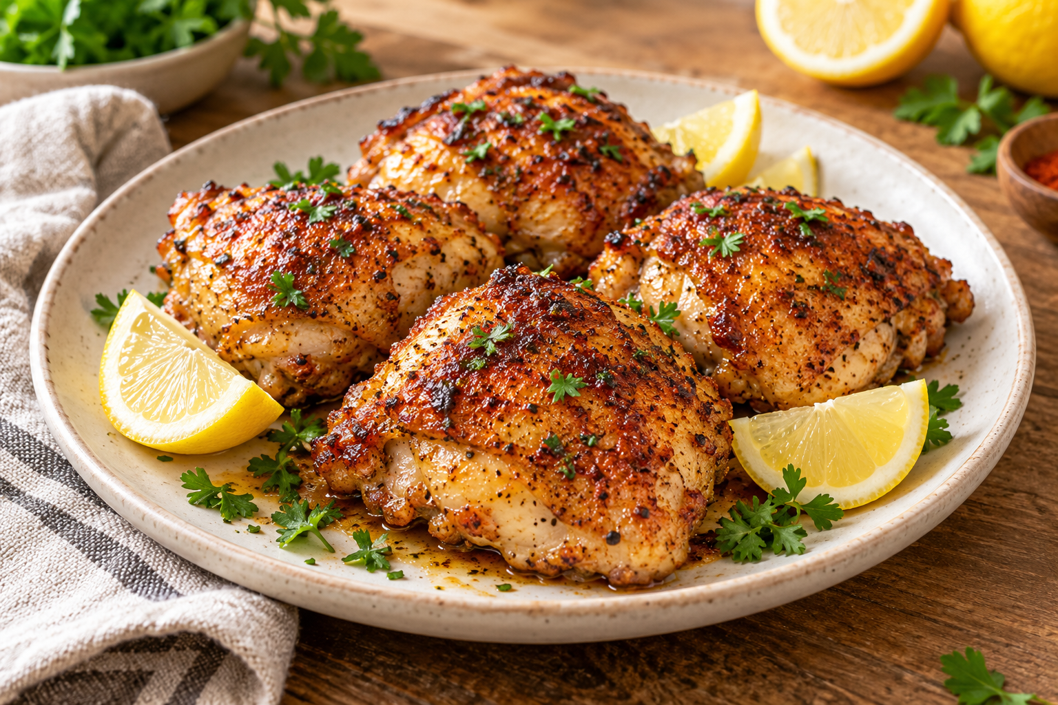 Muslos de pollo al limón y pimentón en freidora de aire