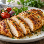 Pechuga de pollo dorada y jugosa en freidora de aire